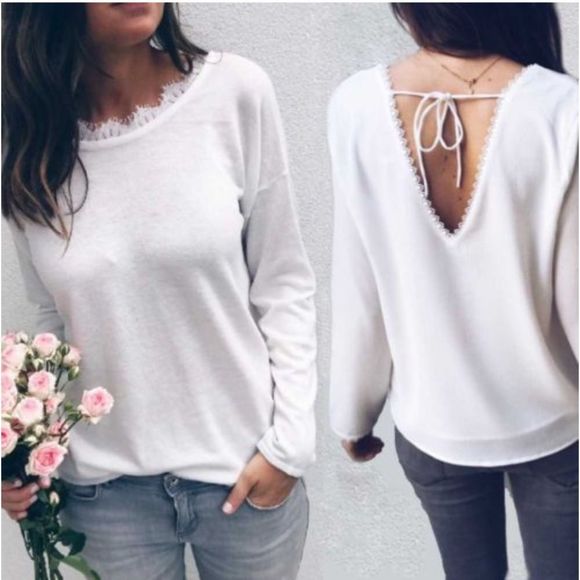 NWT The Frankie Crystal Collection Made You Blush Open Back Lace Long Sleeve Top - Picture 1 of 2